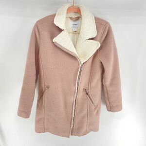 Old Navy Blush White Full Zip Sherpa Long Winter Jacket Womens XS